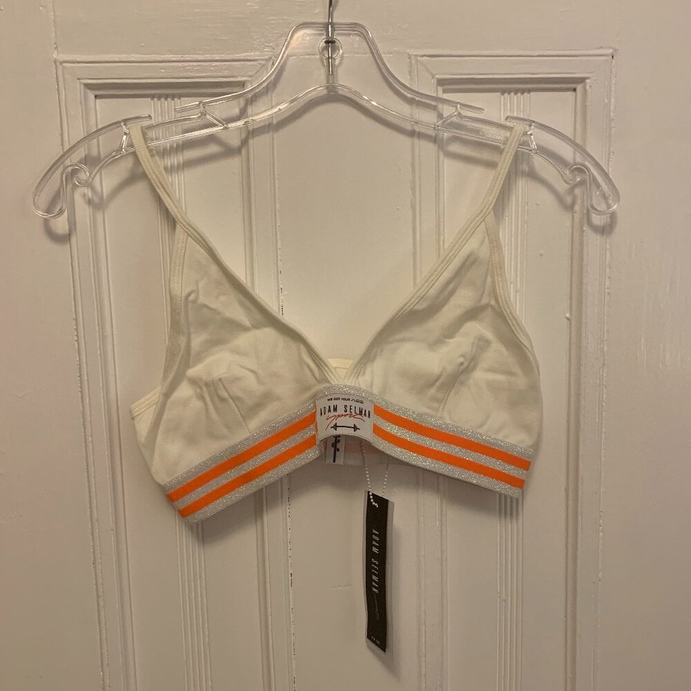 Adam Selman Sport Triangle Sports Bra Size Large, White, Orange Stripes